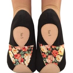 Basilica Floral Panelled Adults Canvas Ballet Shoes -Revolution Shop baw12089 black 01