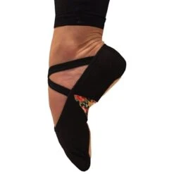 Basilica Floral Panelled Adults Canvas Ballet Shoes -Revolution Shop baw12089 black 02