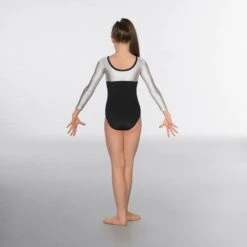 1st Position Alexa Velour Hologram Long Sleeved Leotard -Revolution Shop black silver gym002 black back 1 2 6