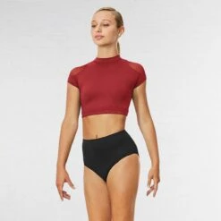 Bloch Hanae Keyhole Back Cap Sleeved Crop Top -Revolution Shop blz7830 red