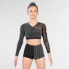 1st Position Asymmetrical Lurex And Mesh Panelled Crop Top And Shorts 2 1st Position Asymmetrical Lurex And Mesh Panelled Crop Top And Shorts -Revolution Shop cogl0154 1