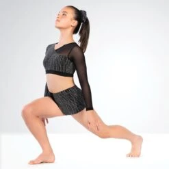 1st Position Asymmetrical Lurex And Mesh Panelled Crop Top And Shorts -Revolution Shop cogl0154 3