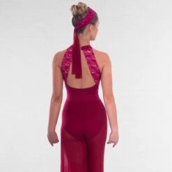 1st Position Sequin Lace Insert Culottes Jumpsuit -Revolution Shop cold0041 burg 4