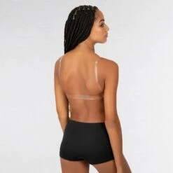Capezio Deep Neck Clear Back Bra Teens -Revolution Shop cz3777w blk back 1