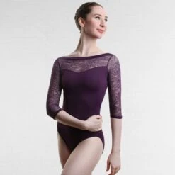 So Danca ¾ Sleeve Floral Lace Leotard -Revolution Shop e 10999le purple 1