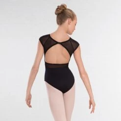 1st Position Raglan Sleeve Open Back Mesh Panel Leotard -Revolution Shop fd013 back 2