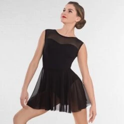 1st Position Mesh Panel Sweetheart Neck Skirted Leotard