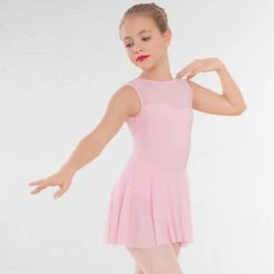 1st Position Mesh Panel Sweetheart Neck Skirted Leotard -Revolution Shop fd015 pink