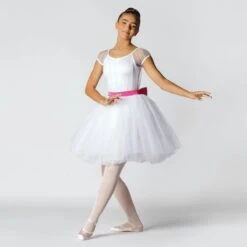 1st Position Scoop Neck Net Overlay Romantic Tutu With Contrasting Bow Trim -Revolution Shop fpc23042 whiteneonpink 2