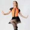 1st Position Sequinned Leotard With Cutaway Back And Separate Sequinned Fringe Skirt -Revolution Shop fpc23054 neonamberblack 1