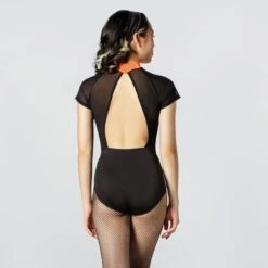 1st Position Sequinned Leotard With Cutaway Back And Separate Sequinned Fringe Skirt -Revolution Shop fpc23054 neonamberblack 4