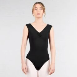 Harmony By 1st Position Ruched Front Cap Sleeved Leotard