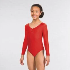 1st Position Karen Ruched Front Long Sleeved Leotard -Revolution Shop red q59a red 1