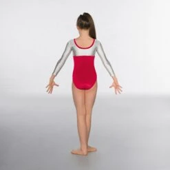 1st Position Alexa Velour Hologram Long Sleeved Leotard -Revolution Shop red silver gym002 red back 1 1 6
