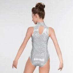1st Position High Neck Keyhole Leotard Metallic Dot -Revolution Shop silver q46 sz 1